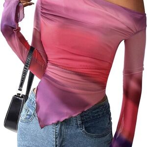 Women’s Off-Shoulder Gradient Pink Top